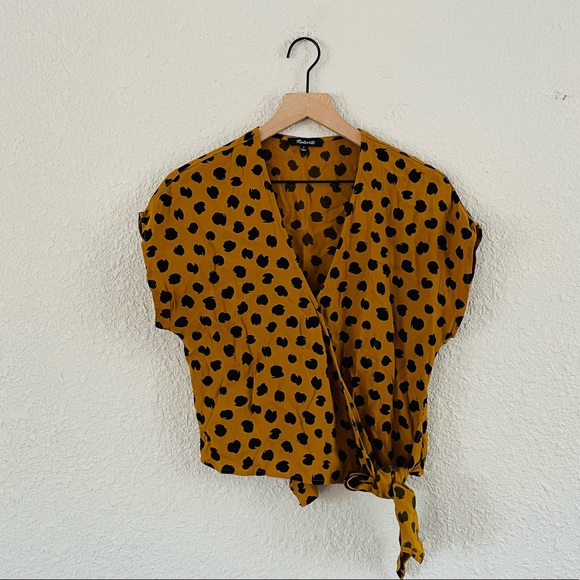 Madewell Tops - Madewell Wrap Front Brown & Black Spotty Blouse